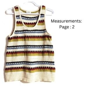 ANA Sleeveless Vest Scoop Neck Crochet Sweater Women's Sz: L/Striped Cottagecore